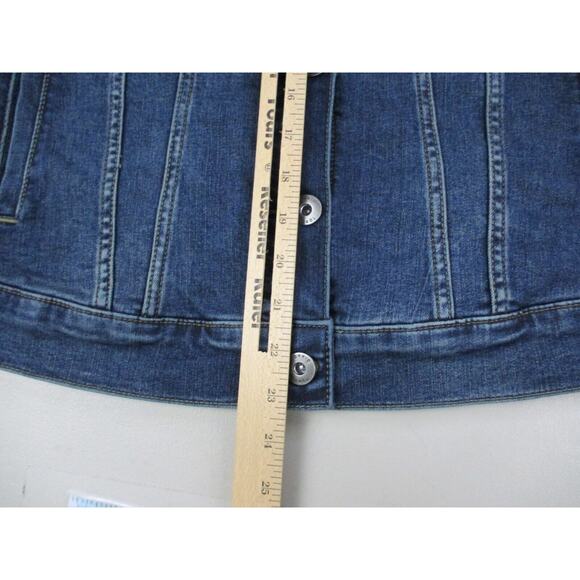 Torrid Denim Trucker Jacket 1 Blue Jean Dark Distress Wash Stretch 1X 14 16 NEW - Picture 10 of 15